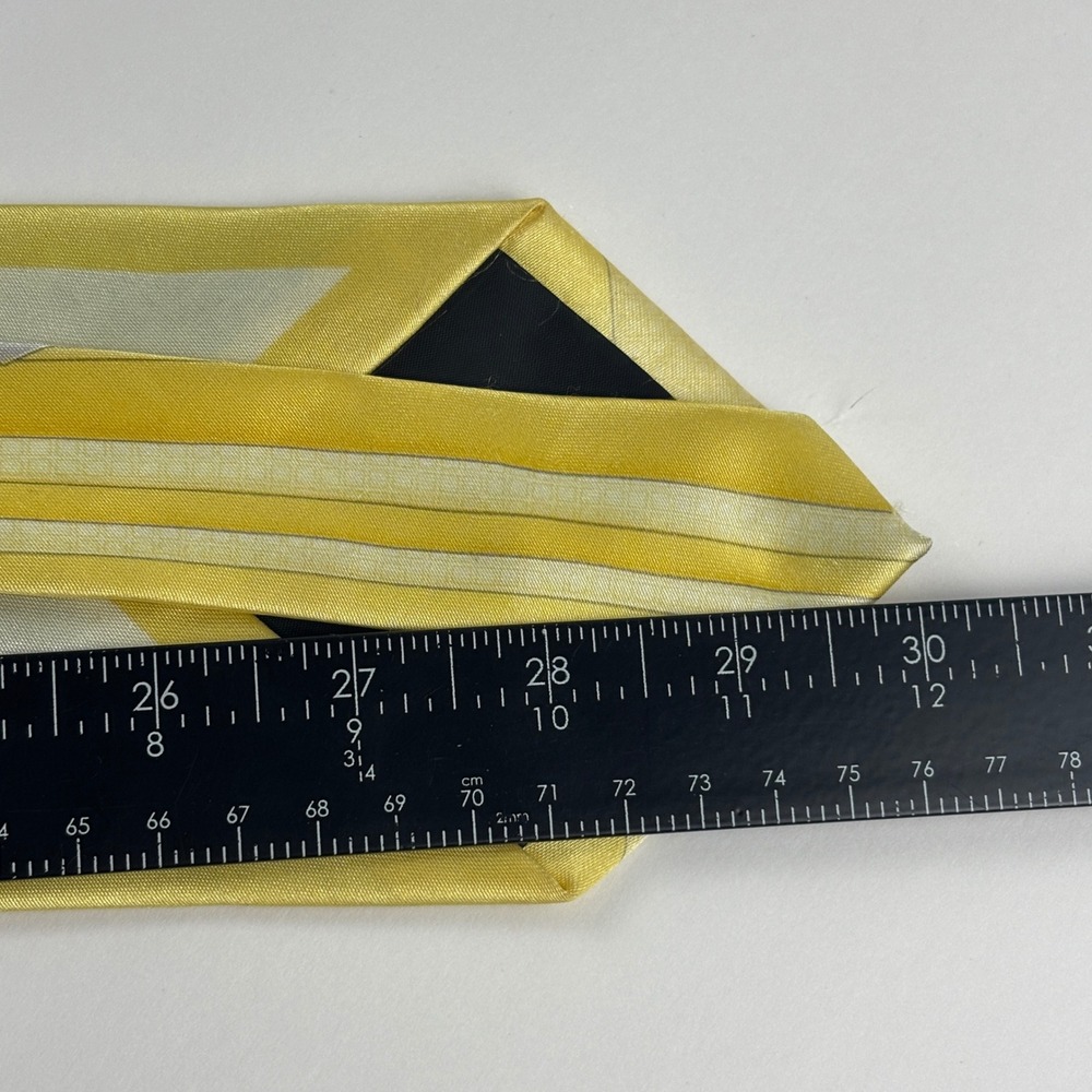 Bruno Conte Tie Mens OS Yellow Geometric Art Deco Hand Made Polyester Art Deco - Picture 6 of 6